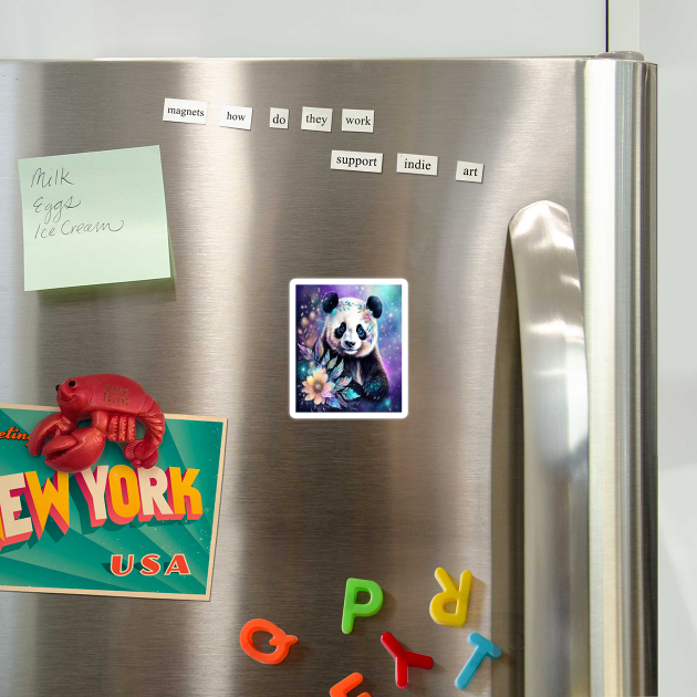 Fantasy, Watercolor, Panda Bear With Flowers and Butterflies by BirdsnStuff